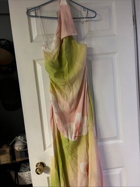 Zara pastel pink and lime green halter midi dress